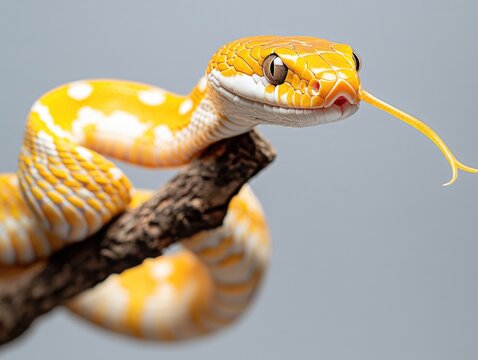 Brightly colored python resting on a branch.
