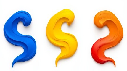 Colorful Swirls of Blue, Yellow, and Red Paint on White Background