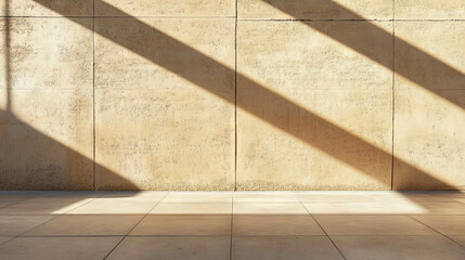 Shadows on smooth rammed earth clay wall in natural light for interior design