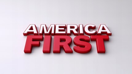 Bold text ‘America First’ isolated on a white background. Perfect for patriotic, political, and national pride-themed content.