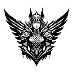 Obraz premium Illustration of a Tribal Warrior Queen – Black and White Symbolic Design. 