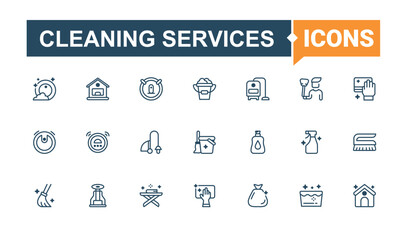 Cleaning Services modern icon. Contains related to cleaner, window, laundry, dishwasher, clean, bucket and more. Flat icon design. Editable vector icon and illustration.