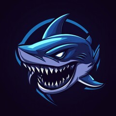 Aggressive Blue Shark Head Logo Design