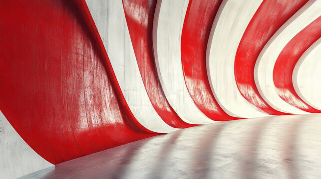 Abstract red and white vinyl wall texture with chrome accents