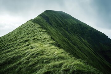 Naklejka premium An image of a grass-covered mountain with mist hanging in the air, showing a natural landscape.