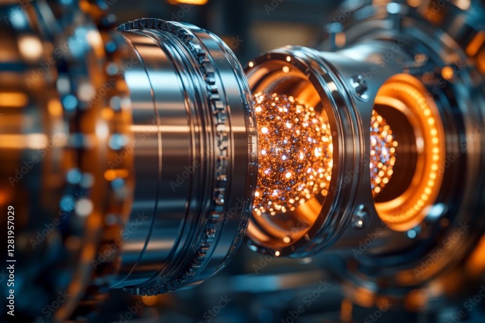 Poster advanced technology in a futuristic machinery setup showcasing intricate gears and luminous elements