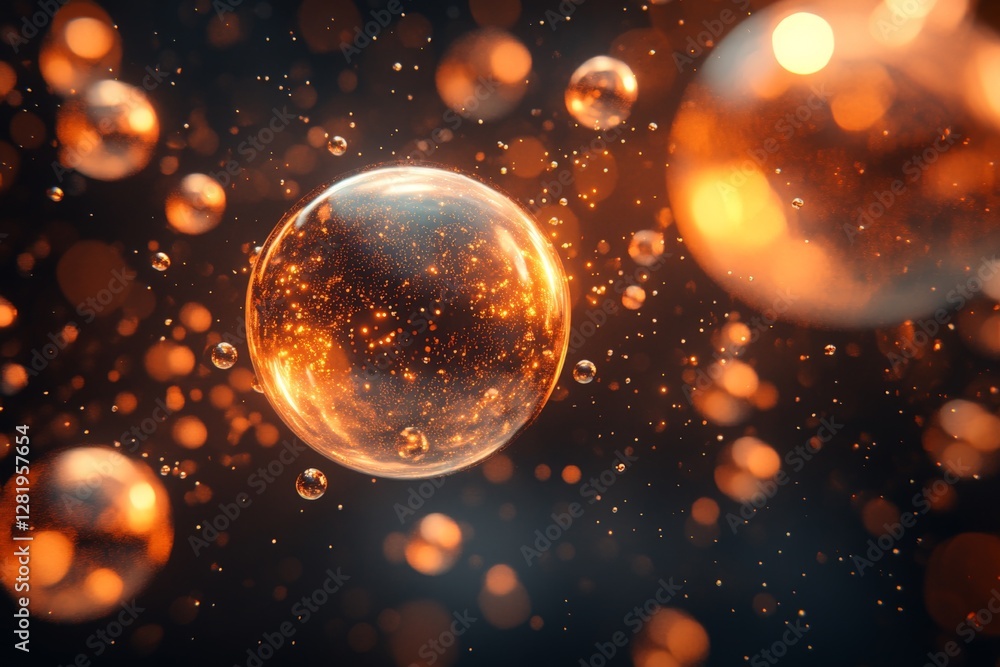 Poster colorful glowing orbs floating against a dark background create a mesmerizing abstract visual effect
