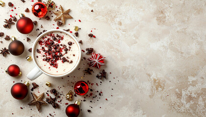 Biała filiżanka z kawą i aranżacja świąteczna