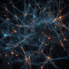Neural network visualization with glowing lines and nodes in 3D space