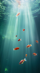 golden fishes in the aquarium