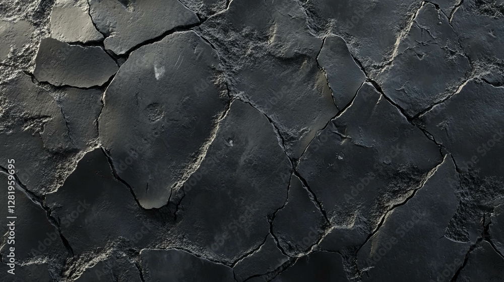 Poster rough black slate texture with deep cracks for background and design
