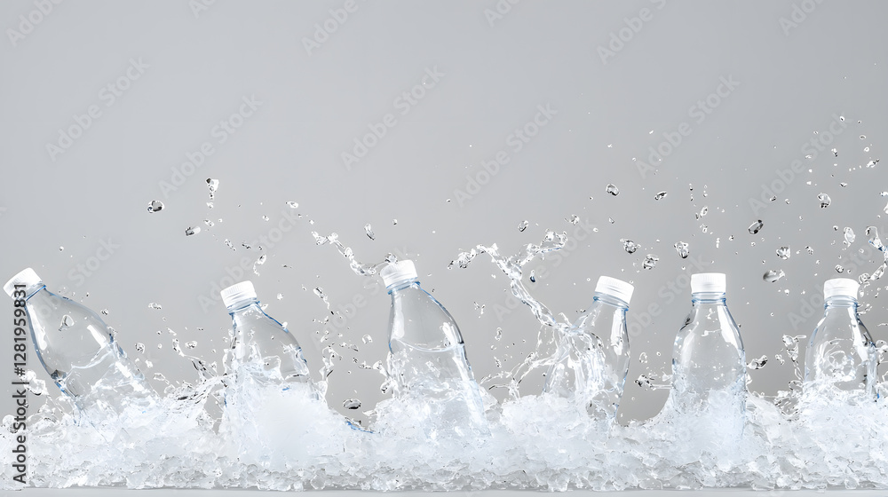 Poster bottles splashing water studio setting high-speed photography dynamic environment close-up view refr