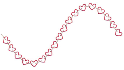 A chain of red hearts in a curve.