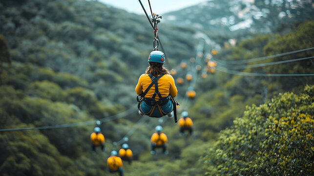 Ziplining adventure through lush forest canopy