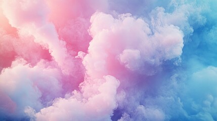 Fototapeta premium Pink and blue fluffy cloud textures against a gray sky background