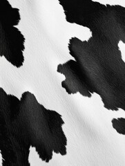 A close-up image of a fabric with a cow print, featuring black patches on a white background.