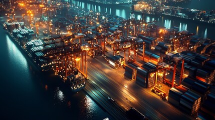 Fototapeta premium Futuristic trade port glowing with automated systems and sleek logistics, efficient and dynamic