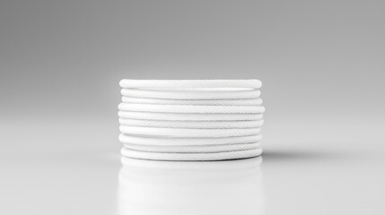 Stack of white hair ties on a gray background; product photography