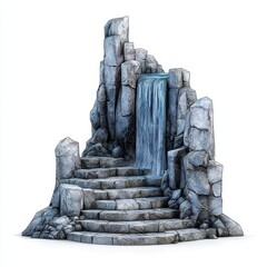 Obraz premium Ancient Stone Waterfall Cascade on Ruined Steps