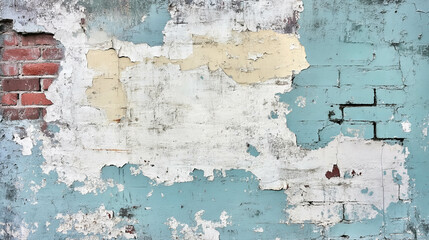 Obraz premium Weathered brick wall with chipped paint and textured surface for backdrop or design