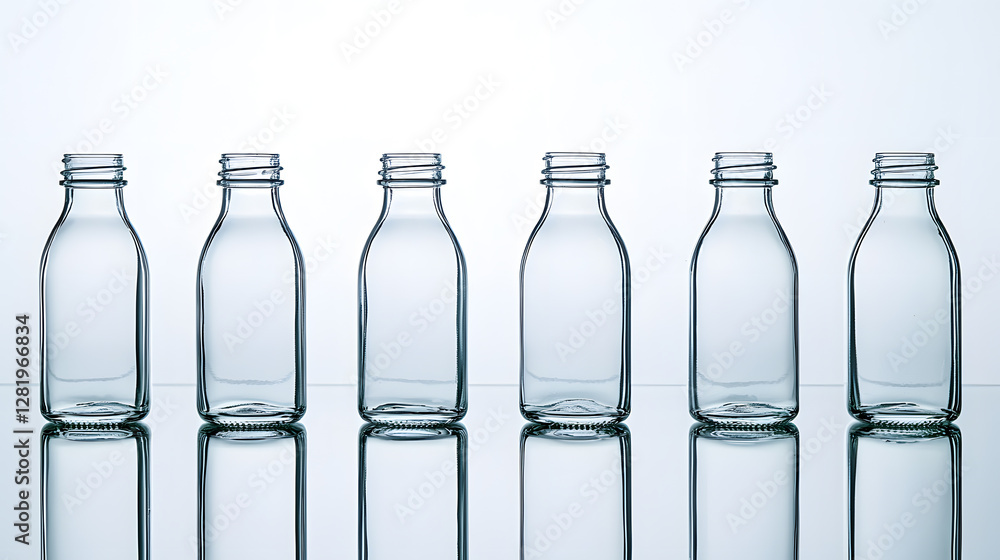 Poster glass bottles arrangement studio setting product photography minimalistic design clean background tr