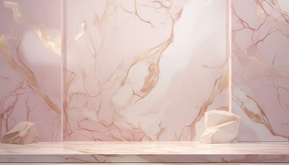Pink and white product mock up scene, soft rose marble backdrop with a gold veins
