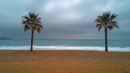 Obraz premium Stormy beach, twin palms, ocean view