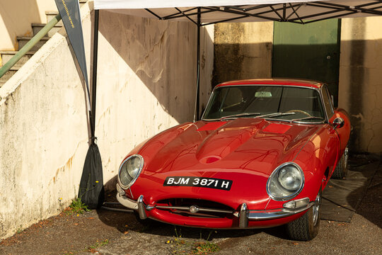 Caramulo, Portugal - 05 September 2021: Red Jaguar E-Type from the 60's