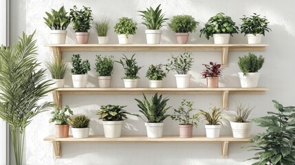 Indoor Plants on Wooden Shelves - Home Decor and Greenery
