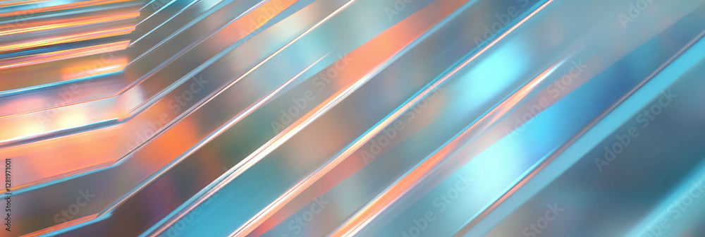 Poster vibrant abstract texture with sharp angled metal ribs in colorful light