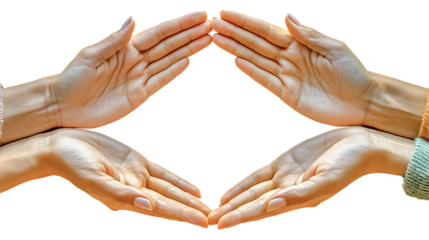Two hands protecting and showing something on a transparent background