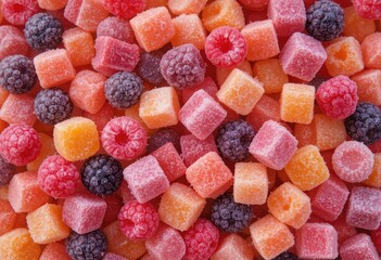 Assorted Sugary Fruit Gummies Close-Up