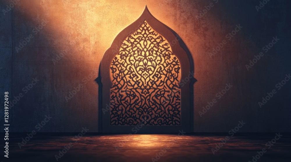 Poster an elaborate arabesque pattern casts intricate shadows against a warm-toned wall. the interplay of l