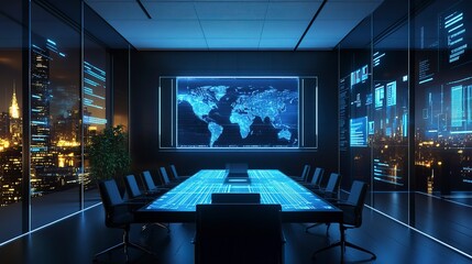 Fototapeta premium Modern consulting firm with glowing interactive walls and sleek digital designs, professional and innovative