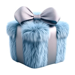 Fluffy 3D Cartoon Gift Box with Puffy Bow Isolated on Transparent Background