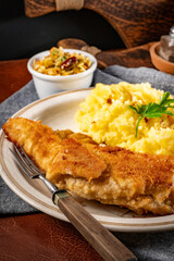 Fried cod fillet.