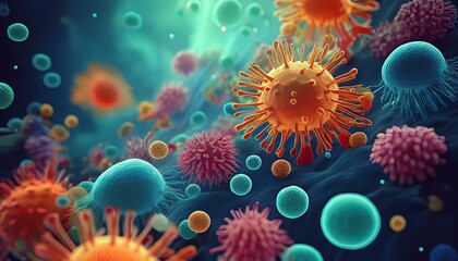Fototapeta premium viruses germs and bacteria microorganism types illness or disease microscopic cells