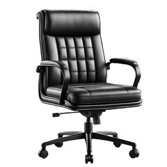  Executive Black Leather Office Chair Isolated on a White Background.