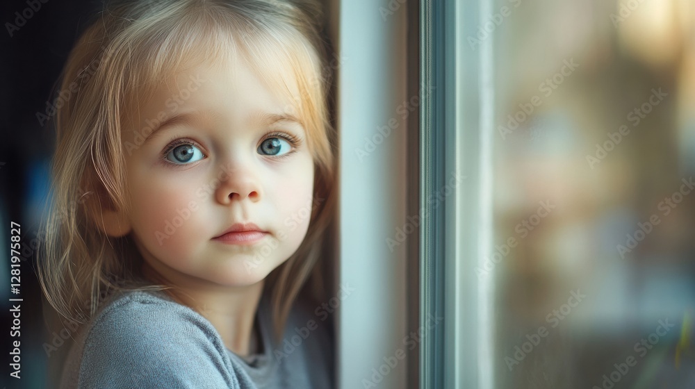 Poster Child gazes thoughtfully out of a window while enjoying a quiet moment indoors in the afternoon light. Generative AI