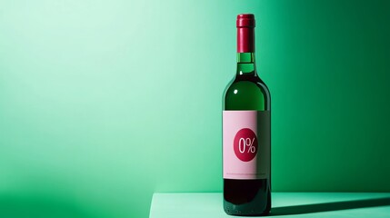 Stylish non alcoholic red and white wine bottle on green background for health conscious consumers
