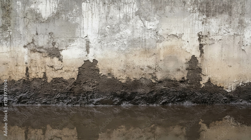 Poster weathered mud wall with textured layers of dark viscous material for design or background use