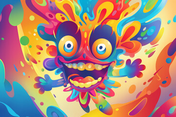 Fototapeta premium A vibrant and playful 8k cartoon character illustration featuring a joyful character with bold, colorful design elements