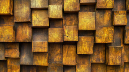 Fototapeta premium Textured teak hardwood wall with golden brown tones for interior design and architecture