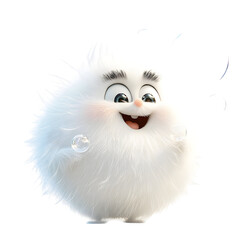 Fluffy 3D Cartoon Bird Blowing Glowing Bubbles Isolated on Transparent Background
