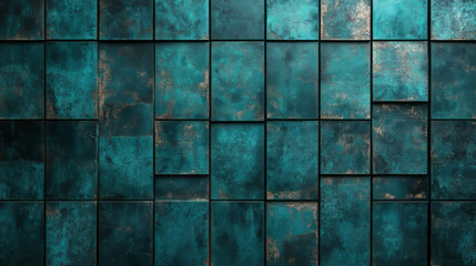 Elegant teal tile texture with wooden paneling for interior design and decor