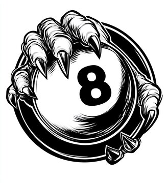 recommend clip art: Clawed Hand Grasping Eight Ball Billiards Design