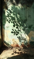 Shadowy leaves on ruined wall