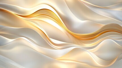 Obraz premium Soft flowing wave pattern with smooth golden and white hues, glowing and luxurious, creating an elegant and serene effect