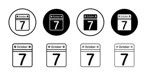 7 october date icon flat and simple set design