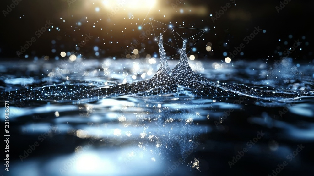 Poster cybersecurity technology and digital data protection are represented by abstract concepts, depicted 